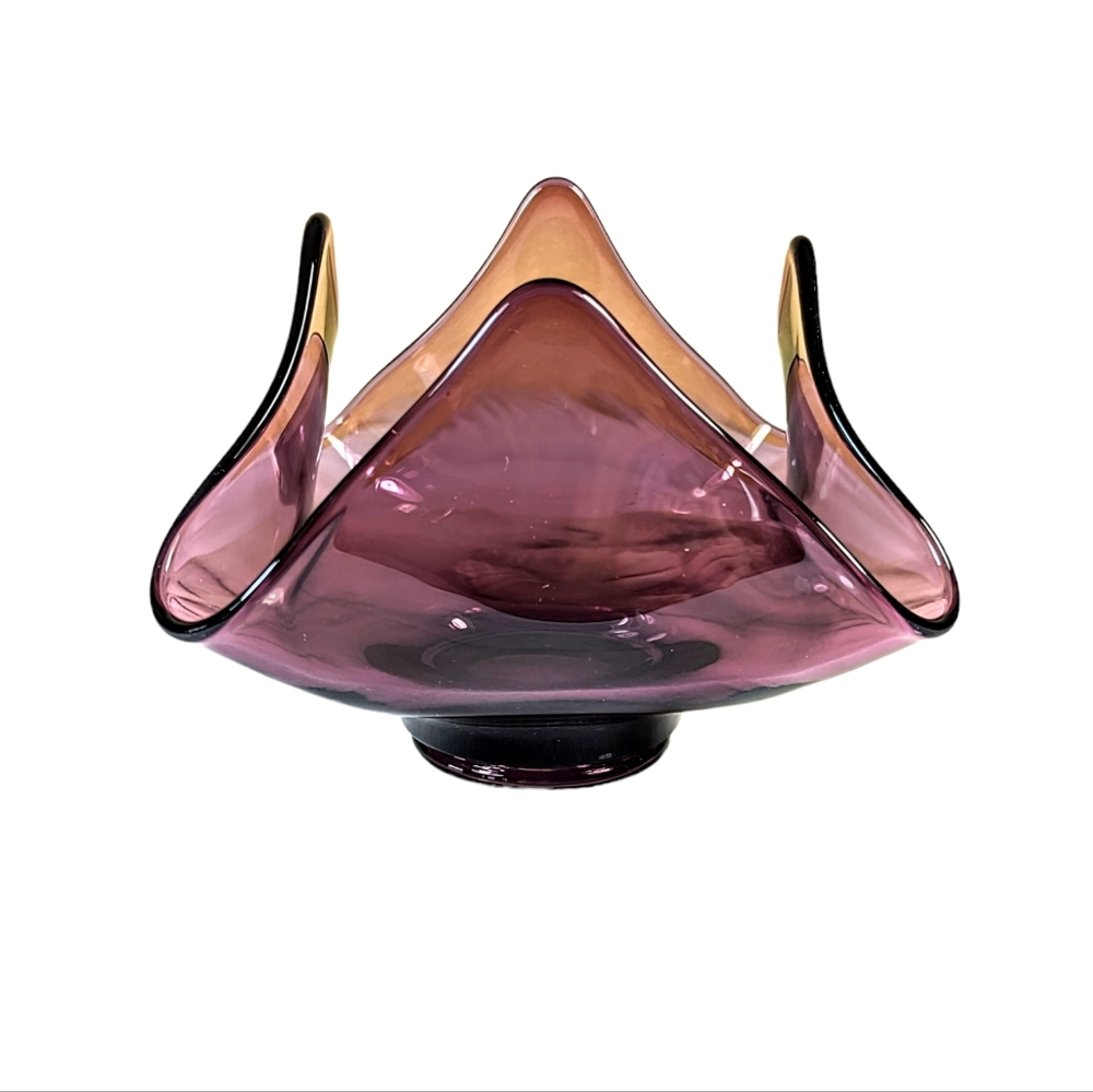Vintage Viking Amethyst Handkerchief Dish Bowl Art Glass